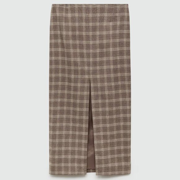 Mango Beige Plaid Check Skirt With Slit/NWT/10 (EU 42) - Picture 7 of 16